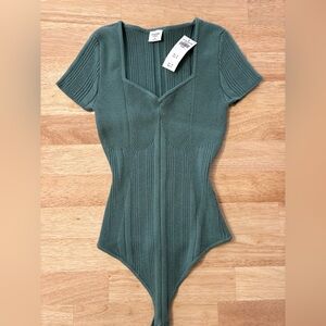Abercrombie & Fitch Green Ribbed Knit Women's Bodysuit
